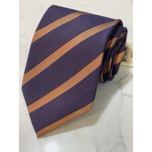 NWT Vintage NOS Valentino 100% Silk Purple Gold Striped Tie 57 x 4 Luxury Italy